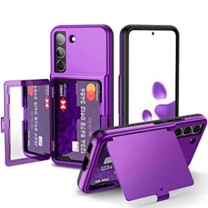 WeLoveCase Samsung Galaxy S22 Case Wallet Case with Credit Card Holder & Hidden Mirror, All-Round Protection Shockproof Phone Cover Designed for Samsung Galaxy S22 5G, 6.1 inch Purple