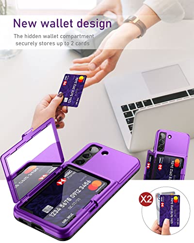 WeLoveCase Samsung Galaxy S22 Case Wallet Case with Credit Card Holder & Hidden Mirror, All-Round Protection Shockproof Phone Cover Designed for Samsung Galaxy S22 5G, 6.1 inch Purple