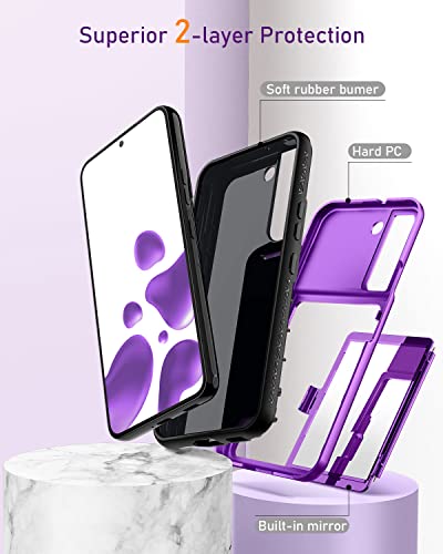 WeLoveCase Samsung Galaxy S22 Case Wallet Case with Credit Card Holder & Hidden Mirror, All-Round Protection Shockproof Phone Cover Designed for Samsung Galaxy S22 5G, 6.1 inch Purple