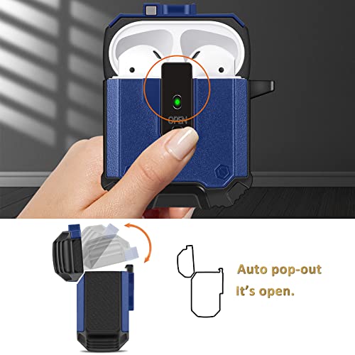 VOFUOE for Airpods Case, AirPods 2nd Generation with Secure Lock Clip Auto Pop-Out Lid Keychain for Men Women, AirPods 1&2 Cover Armor Shockproof Bumper Hard Cases for Apple AirPods 2nd/1st-Navy