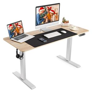 farexon electric height adjustable standing desk, 55 x 24 inch stand up desk workstation, home office computer sit stand desk with memory preset, solid slab classic, oak