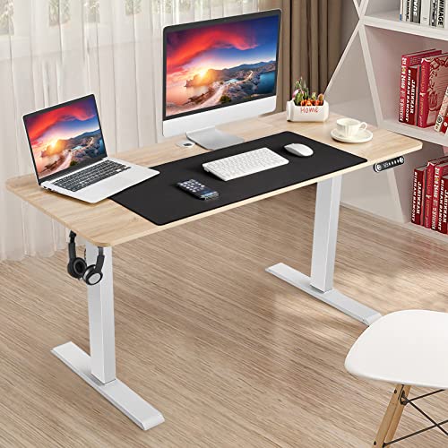 farexon Electric Height Adjustable Standing Desk, 55 x 24 inch Stand Up Desk Workstation, Home Office Computer Sit Stand Desk with Memory Preset, Solid Slab Classic, Oak