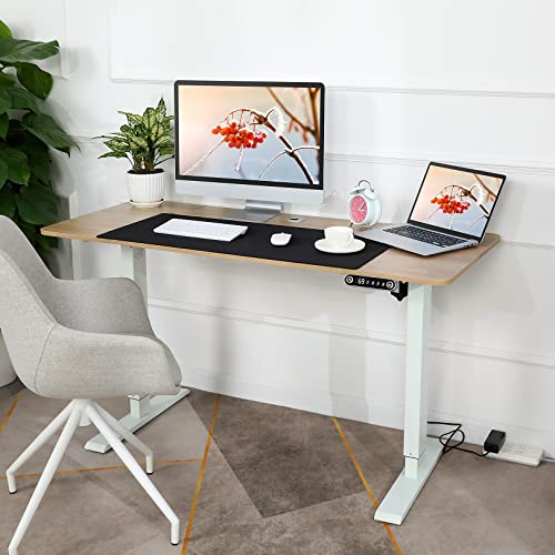 farexon Electric Height Adjustable Standing Desk, 55 x 24 inch Stand Up Desk Workstation, Home Office Computer Sit Stand Desk with Memory Preset, Solid Slab Classic, Oak