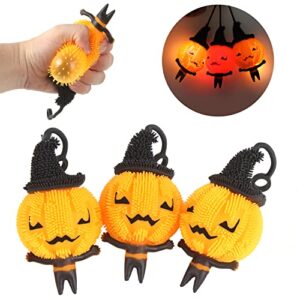 kimober 3pcs light up pumpkin puffer balls,led flash pumpkin man stress squeezing balls for halloween party favor supplies