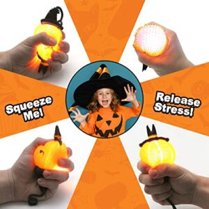 KIMOBER 3pcs Light up Pumpkin Puffer Balls,LED Flash Pumpkin Man Stress Squeezing Balls for Halloween Party Favor Supplies