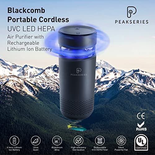 Peakseries Blackcomb Portable Rechargable Cordless HEPA Air Purifier with UVC LED | Travel Size | 2 speed