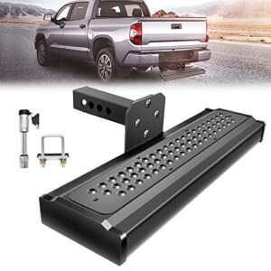 heavy duty trailer tow hitch steps (large), 2'' hitch mounted step and bumper protection fit for suv/pickup truck/van, double-sided use non-slip pattern with pin lock & u-bolts stabilize