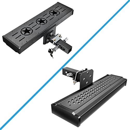 Heavy Duty Trailer Tow Hitch Steps (Large), 2'' Hitch Mounted Step and Bumper Protection fit for SUV/Pickup Truck/Van, Double-Sided Use Non-Slip Pattern with Pin Lock & U-Bolts Stabilize