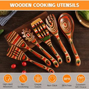 Kitchen Utensils Set for Cooking, NAYAHOSE 7 Pcs Pakkawood Wooden Cooking Spoons & Spatulas with Spoon Rest, Safe for Non-Stick Cookware, Housewarming Kitchen Gift