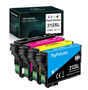 payforless remanufactured 212xl ink cartridge for epson 212xl t212xl 212 xl for expression home epson xp-4100 epson xp-4105 workforce wf-2830 wf-2850 printer 4pack(black cyan magenta yellow)