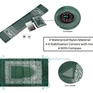 Hitopin 2 Pieces Travel Prayer Mat, 60cm*100cm Portable Prayer Mat, Waterproof Prayer Mat, Prayer Rug, Muslim Travel Prayer Mat, for Ramadan Gifts, Islamic Muslim Prayer (Green, Blue)