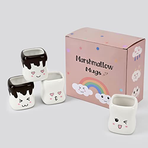 Maustic Cute Marshmallow Mugs Set of 4, Hot Chocolate Cocoa Mugs, Mini Marshmallow Cups with Faces, Marshmallow Shaped Mugs Ceramic, Gifts for Kids Women Christmas Valentines Day Thanksgiving 5 Oz