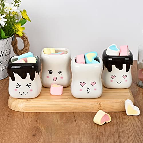 Maustic Cute Marshmallow Mugs Set of 4, Hot Chocolate Cocoa Mugs, Mini Marshmallow Cups with Faces, Marshmallow Shaped Mugs Ceramic, Gifts for Kids Women Christmas Valentines Day Thanksgiving 5 Oz