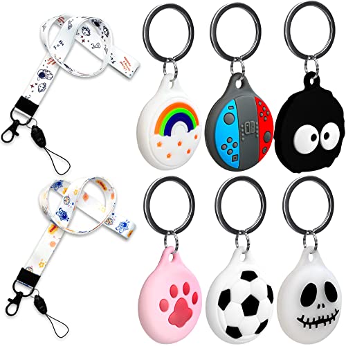 AirTag Case 4 Pack + 2 Pack 3D Pattern Air tag Holder with 2X Necklace Lanyard for Kids & Adults, Soft Silicone Cover for AirTags with Keychain