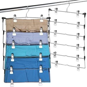 Pant Hangers Space Saving, Homa Jia 4 Pack 6-Tier Skirt Hangers with Clip Multiple Hangers in one Clothes Hangers with Clips Skirts Hangers for Closet Bottom Hangers Metal Pants Hangers with Clips