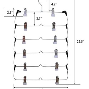 Pant Hangers Space Saving, Homa Jia 4 Pack 6-Tier Skirt Hangers with Clip Multiple Hangers in one Clothes Hangers with Clips Skirts Hangers for Closet Bottom Hangers Metal Pants Hangers with Clips