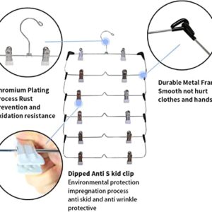 Pant Hangers Space Saving, Homa Jia 4 Pack 6-Tier Skirt Hangers with Clip Multiple Hangers in one Clothes Hangers with Clips Skirts Hangers for Closet Bottom Hangers Metal Pants Hangers with Clips