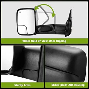 Power Heated Side View Mirror for Left (Driver Side) LH For 2003-2009 Dodge Ram 2500 For 2003-2010 Dodge Ram 3500 For 2002-2010 Dodge Ram 1500 Manual Towing Rearview Mirror