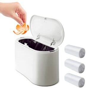 business king mini desk trash can with lid with 90 pcs trash bag, lint bin 0.5 gallon countertop waste bin for table tiny garbage can for office bedroom (white)