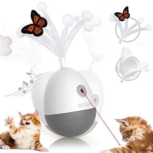 PETGEEK Laser Pointer Cat Toy, Interactive Cat Toy for Kitten Toys, Cat Laser Toy with Bird Squeaky, Automatic Cat Toy with Cat Wand Replacement, Cat Toys for Indoor Cats