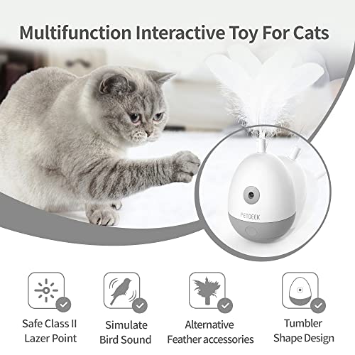 PETGEEK Laser Pointer Cat Toy, Interactive Cat Toy for Kitten Toys, Cat Laser Toy with Bird Squeaky, Automatic Cat Toy with Cat Wand Replacement, Cat Toys for Indoor Cats