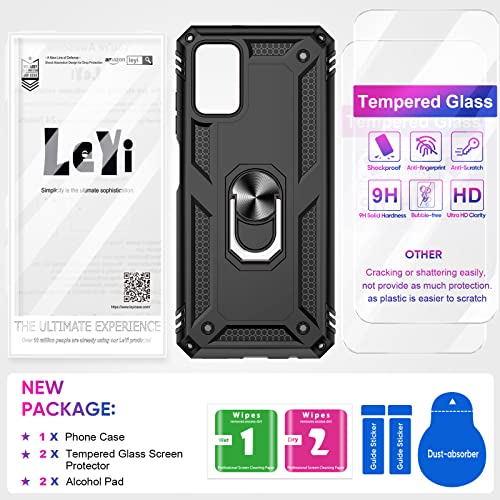 LeYi for Samsung Galaxy A03S Phone Case, Samsung AO3S Case with [2 Pack] Screen Protector, [Military-Grade] Magnetic Ring Kickstand Protective Phone Case for Galaxy A03S (6.5 Inch), Black