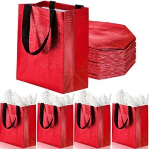 dicunoy 40 pack reusable gift bags with handles, glossy grocery shopping bags, medium size stylish bag for wedding, foldable non-woven red tote bags for bridal shower, birthday, hoilday party favors