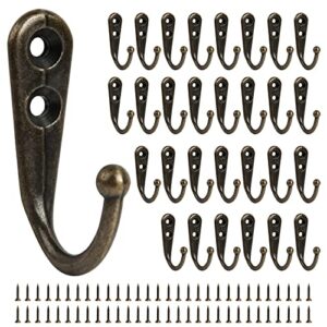30pcs bronze hooks for hanging towel, wall mounted coat hooks robe hook with 60 screws for bedroom, entryway, closet, kitchen, office, small heavy duty hooks, hat cup mug hooks, wall hooks diy hook