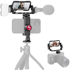 selfie mirror for smartphone phone holder cold shoe microphone/light mount camera tilt flip screen vlogging accessories video shooting compatible for iphone 14 13 12 x pro max rig, for sony canon dslr