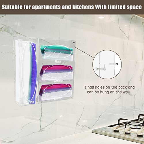 Locisne Acrylic Ziplock Bag Storage Organizer, Baggie Organizer Dispenser for Kitchen Drawer and Wall Mount with Lid