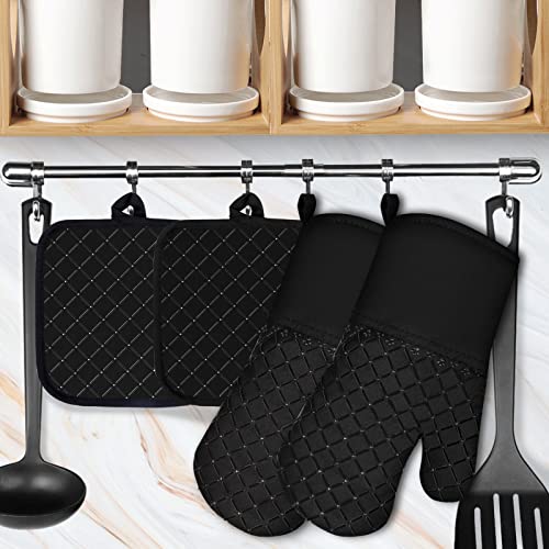 4PCS Oven Mitts and Pot Holders Sets 500°F Pot Holders for Kitchen Heat Resistant Oven Gloves Anti-Slip Silicone Stripe Oven Mitts Heat Resistant Hot Pads Oven Mits Potholders for Kitchens Cooking