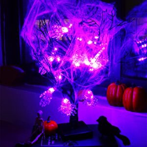 KIMOBER 24 Purple LED Lighted Halloween Tree,Battery Operated Light Up Black Birch Tree with Skeleton Hand Spider Ornaments for Halloween Party,Home Desktop Decorations