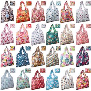 eccliy 24 pieces reusable grocery bags polyester shopping bags for groceries multi colors reusable bags foldable shopping bag (flower style)