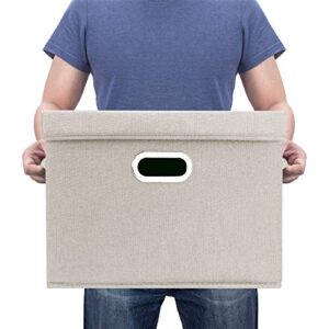 TYEERS Large Collapsible Storage Bins with Lids, Organization Bins for Closet Storage, Clothes Storage, Folding Storage Box with Lids for Home Office Storage - 5 Pack - Beige