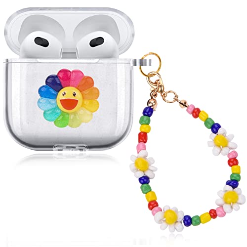 Cute AirPod 3 Case Smile Sun Flower Bracelet Design Soft Clear Glitter Protective Cover Compatible with AirPods 3rd Generation Case 2021