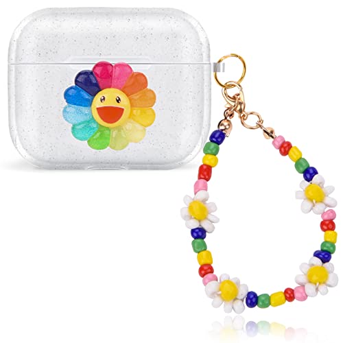 Cute AirPod 3 Case Smile Sun Flower Bracelet Design Soft Clear Glitter Protective Cover Compatible with AirPods 3rd Generation Case 2021