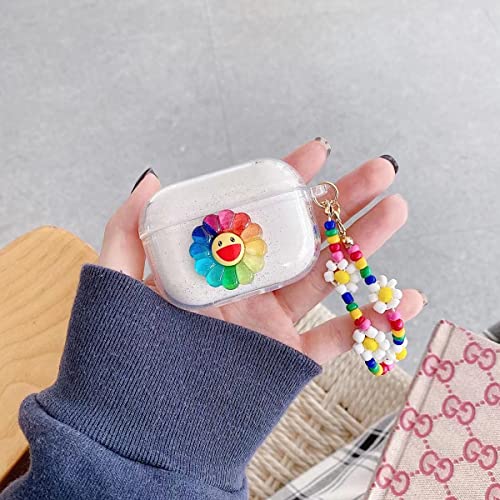 Cute AirPod 3 Case Smile Sun Flower Bracelet Design Soft Clear Glitter Protective Cover Compatible with AirPods 3rd Generation Case 2021