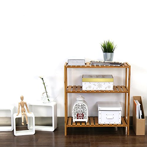 KINTNESS 3-Tier Bamboo Bathroom Shelf, Stand Utility Storage Shelf Free Standing Multifunctional Storage Rack Organizer (3 Tier) …