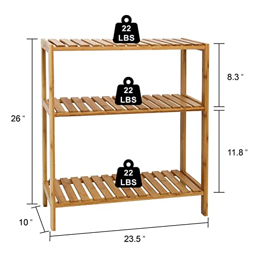 KINTNESS 3-Tier Bamboo Bathroom Shelf, Stand Utility Storage Shelf Free Standing Multifunctional Storage Rack Organizer (3 Tier) …