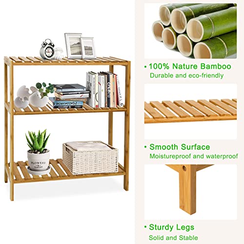 KINTNESS 3-Tier Bamboo Bathroom Shelf, Stand Utility Storage Shelf Free Standing Multifunctional Storage Rack Organizer (3 Tier) …