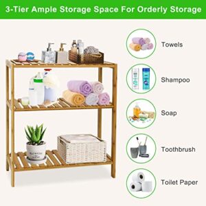 KINTNESS 3-Tier Bamboo Bathroom Shelf, Stand Utility Storage Shelf Free Standing Multifunctional Storage Rack Organizer (3 Tier) …