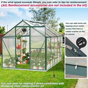 Upgraded 6.2' x 10.2' Hobby Polycarbonate Greenhouse Kits: w/Sliding Door, 2 Vent Window, Raised Base and Anchor Aluminum Heavy Duty Walk-in Greenhouses for Outdoor Backyard in All Season