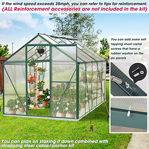 Upgraded 6.2' x 10.2' Hobby Polycarbonate Greenhouse Kits: w/Sliding Door, 2 Vent Window, Raised Base and Anchor Aluminum Heavy Duty Walk-in Greenhouses for Outdoor Backyard in All Season