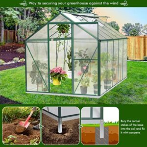 Upgraded 6.2' x 10.2' Hobby Polycarbonate Greenhouse Kits: w/Sliding Door, 2 Vent Window, Raised Base and Anchor Aluminum Heavy Duty Walk-in Greenhouses for Outdoor Backyard in All Season