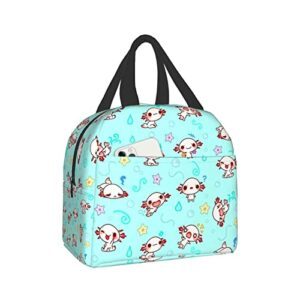 axolotl kawaii cute lunch bag animal lunch box reusable insulated meal bags food container for girls boys kids men women school work travel picnic