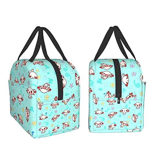 Axolotl Kawaii Cute Lunch Bag Animal Lunch Box Reusable Insulated Meal Bags Food Container For Girls Boys Kids Men Women School Work Travel Picnic