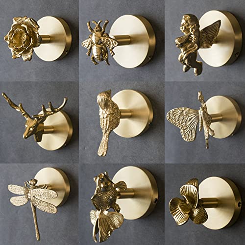 MFYS Brass Bird Coat Rack Robe Wall Hooks Hat Dragonfly Hanger for Bedroom Kitchen Various Shapes Animal Deer Decor Home Accessories (1, Butterfly)