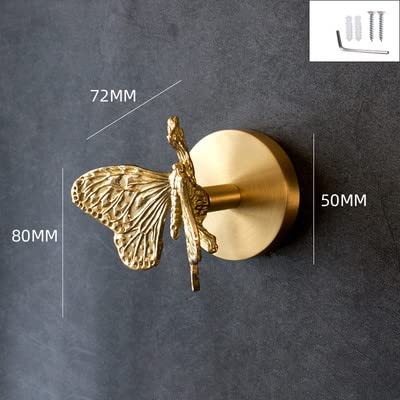 MFYS Brass Bird Coat Rack Robe Wall Hooks Hat Dragonfly Hanger for Bedroom Kitchen Various Shapes Animal Deer Decor Home Accessories (1, Butterfly)