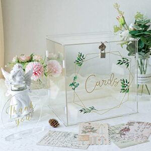 AerWo Acrylic Wedding Card Box for Wedding Reception, Clear Gift Card Box with Lock, Wedding Money Boxes Acrylic Card Box for Party Anniversary Graduation Birthday Baby Shower Decorations