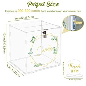 AerWo Acrylic Wedding Card Box for Wedding Reception, Clear Gift Card Box with Lock, Wedding Money Boxes Acrylic Card Box for Party Anniversary Graduation Birthday Baby Shower Decorations